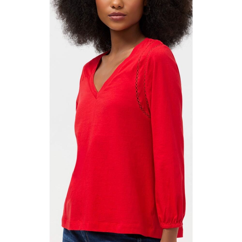 NWT Jonny Was Calme Crochet V-Neck Blouse Salsa Red Sz Large